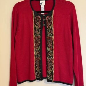 Koret Women's Red Cardigan with Embroidered Trim